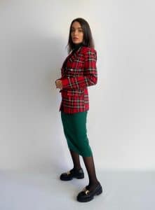 Blazer Tartan Bottoni Gioiello - Rosso - Image 9