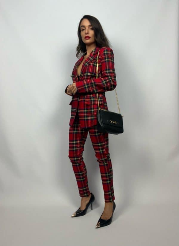 Blazer Tartan Bottoni Gioiello - Rosso - Image 12