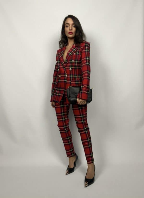 Blazer Tartan Bottoni Gioiello - Rosso - Image 10