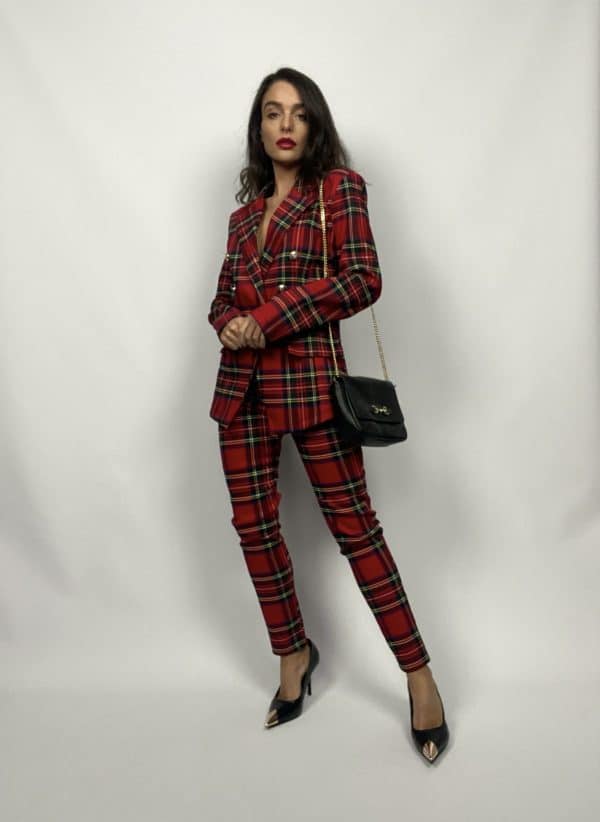 Blazer Tartan Bottoni Gioiello - Rosso - Image 11