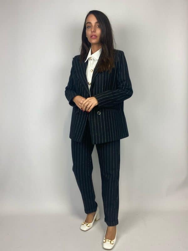 Blazer Completo Gessato Flanella - Nero - Image 5