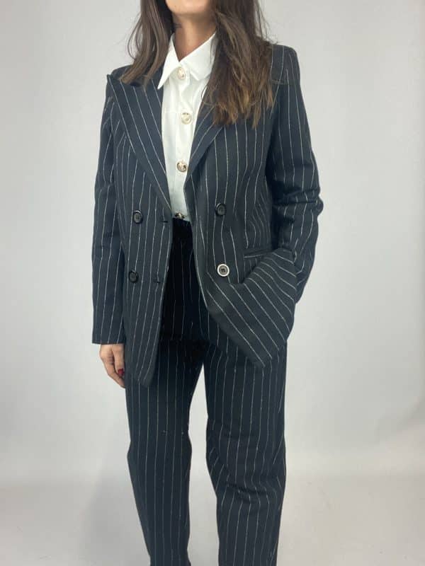 Blazer Completo Gessato Flanella - Nero - Image 4