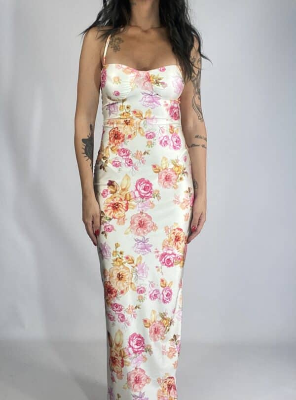 Bodycon Dress Flowers - Bianco - Image 3