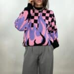 Pullover Con Scacchi e Fiamma - Rosa / Nero - Image 2