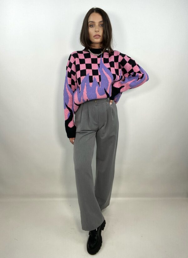 Pullover Con Scacchi e Fiamma - Rosa / Nero - Image 3