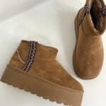 New Stivaletti Bassi con Platform e Pelo - Cammello / Ricamo Marrone - Image 8