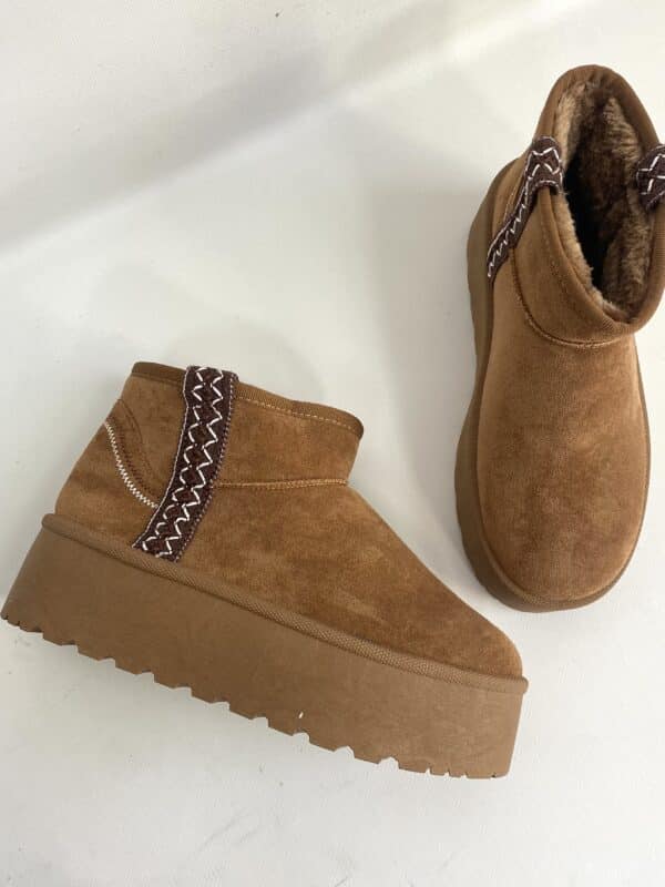 New Stivaletti Bassi con Platform e Pelo - Cammello / Ricamo Marrone - Image 8