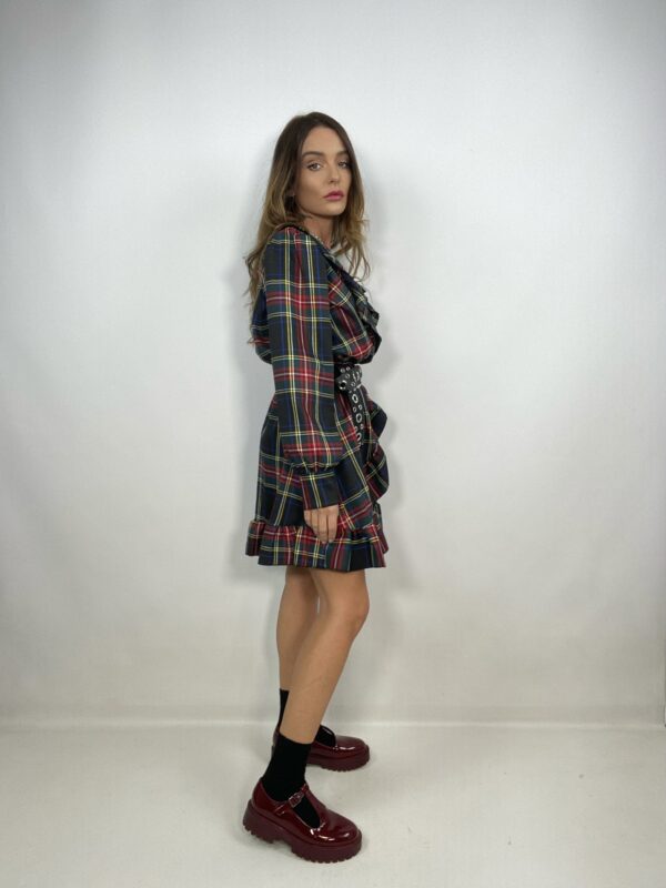 Mini Dress Tartan Con Volant - Nero - Image 4