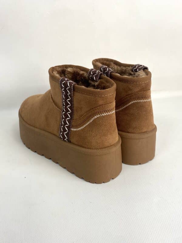 New Stivaletti Bassi con Platform e Pelo - Cammello / Ricamo Marrone - Image 7