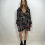 Mini Dress Tartan Con Volant - Nero - Image 2