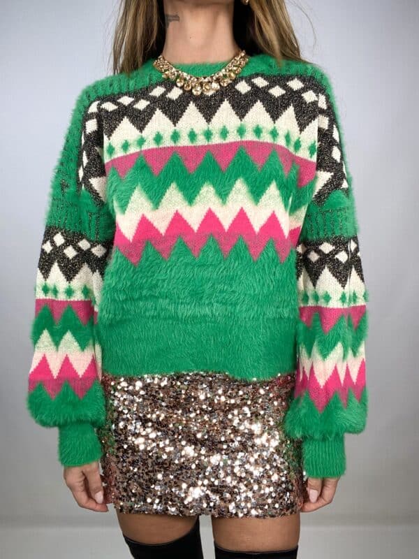 Pullover Natalizio in Pelliccetta -  Verde - Image 4