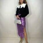 Cardigan Colletto in Pizzo Bottoni Gioiello- Nero - Image 4
