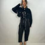 Giacca Jeans Super Crop con Catene - Nero - Image 7
