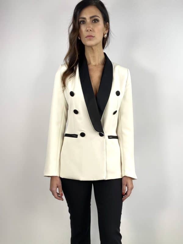 Blazer Revers in Raso - Bianco / Nero