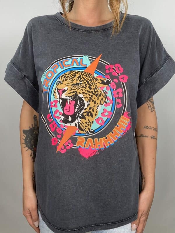 T-shirt Acid Wash Oversize - Leopardo - Tropical - Image 3