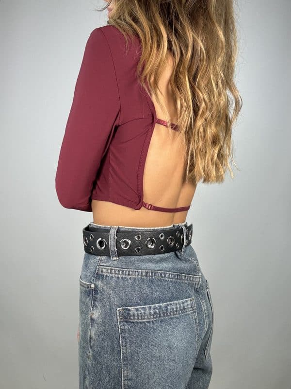 Maglia Crop Schiena Nuda - Bordeaux - Image 3