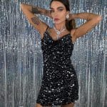 Mini Abito Velluto Paillettes - Nero / Argento - Image 2