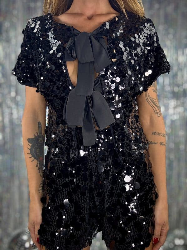 Top Paillettes con Fiocchi - Nero - Image 3