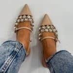 Slingback Flat Pietre - Nude
