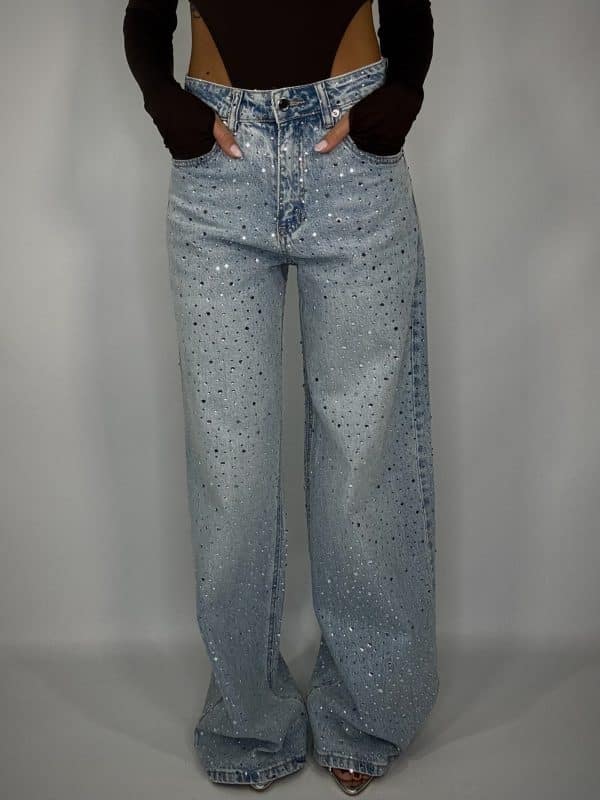 New Jeans Wide Strass - Denim Chiaro - Image 5