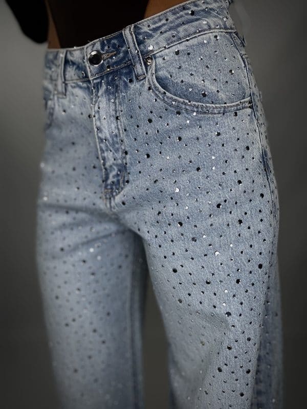 New Jeans Wide Strass - Denim Chiaro