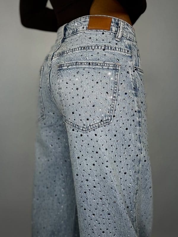 New Jeans Wide Strass - Denim Chiaro - Image 4