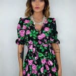 Mini Dress Flowers - Nero / Lilla
